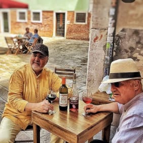 Picture of Prosecco tasting at a local Bacaro, with a local Venetian!