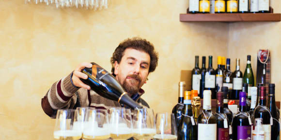 Picture of Prosecco tasting at a local Bacaro, with a local Venetian!