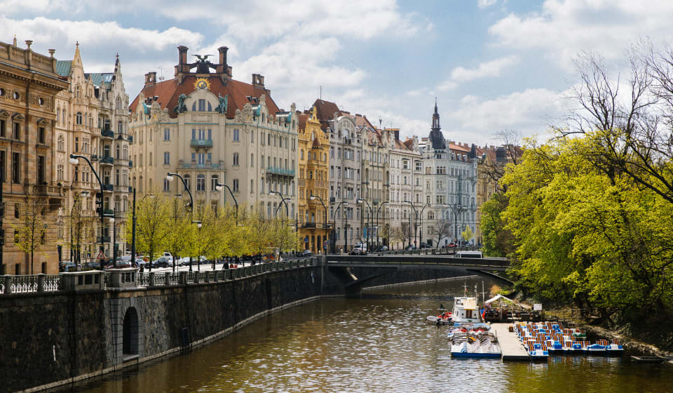 River bank with old houses