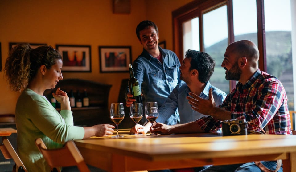 A group of tourists tasting port wine in Porto