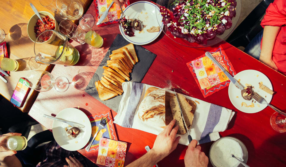 Table from top with food snacks