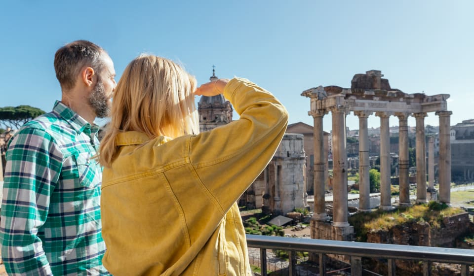 A local showing ancient ruins in Rome at the Roman Forum