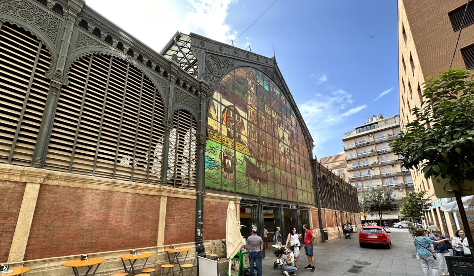 A view on the Malaga Mercado Central de Atarazanas with a nice boat scene in stained glass