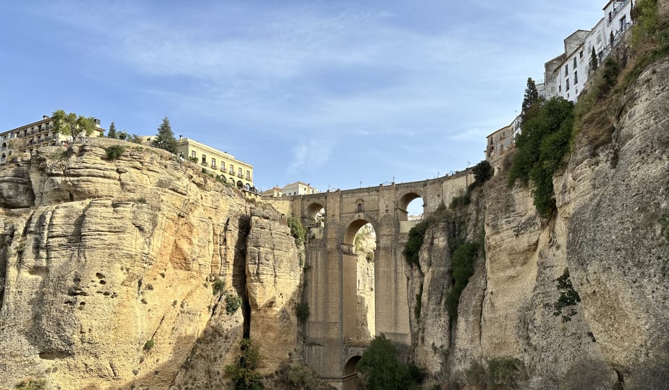 A view on the bridge in the town of Ronda in a day trip from Malaga