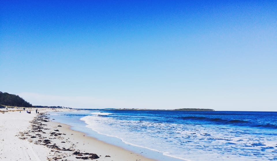Silver sand beach with the ocean