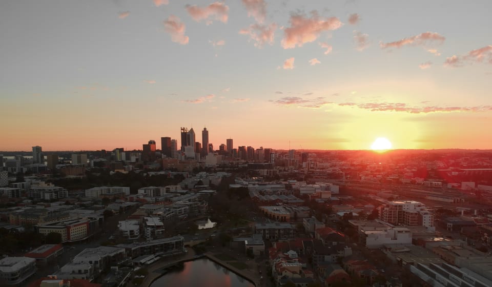 The Skyline of Perth with the sunset