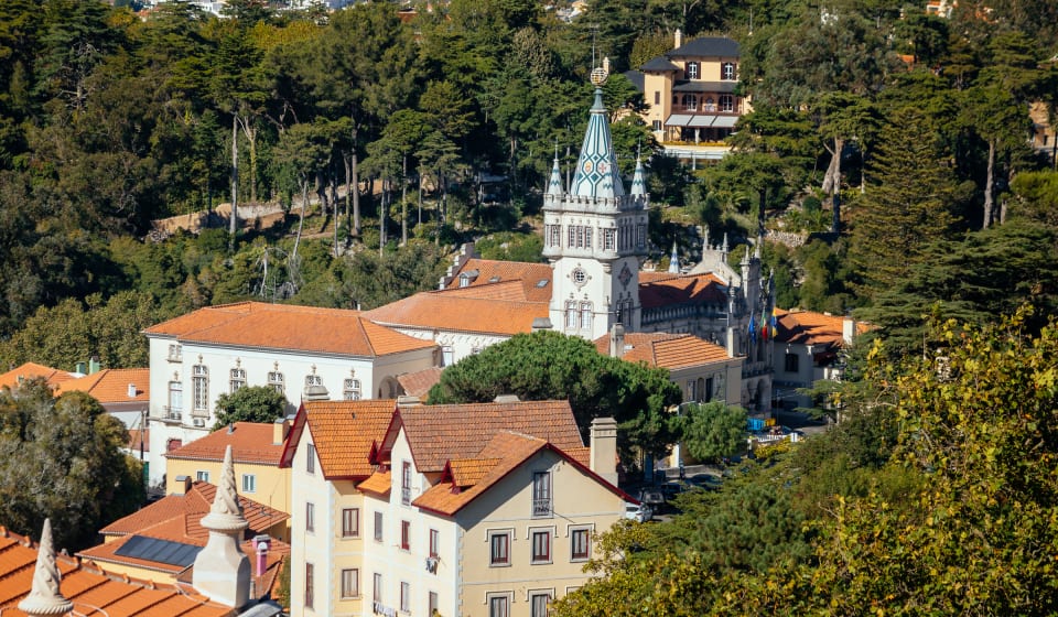 A view on a palace in Sintra from top down