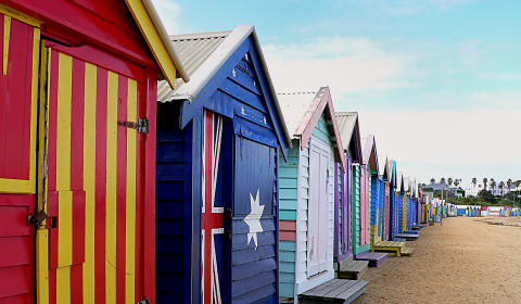 Colorful bathing boxes on a beach in Melbourne