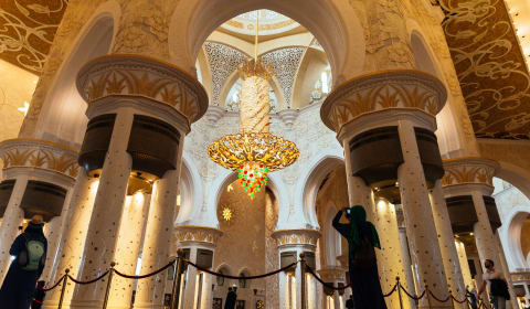 A few pillars & a hanging chandler in the Emirates Palace