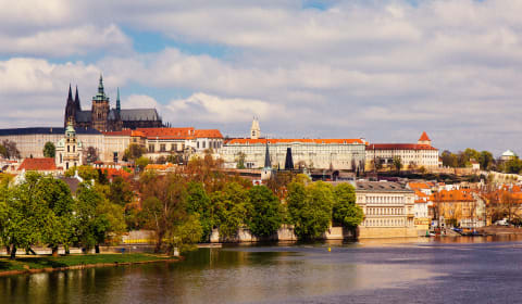 A view over the river with Prague Castle on the mountain