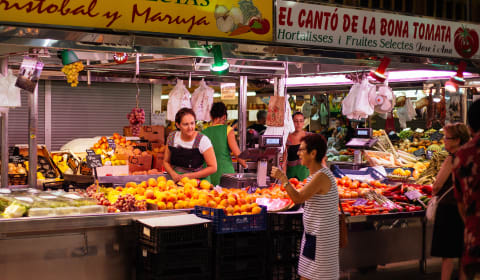 A fruit market stall on a market in Valencia