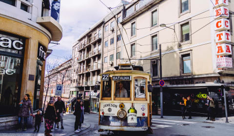 A tram in the streets of Porto