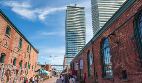 A view in a street of the Distillery District