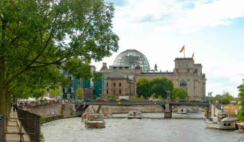 Boats on the river Spree in front of the Reichstag